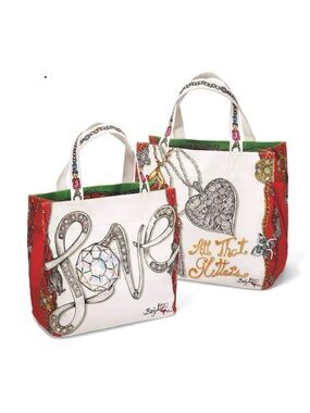 Brighton “All That Glitters” Canvas Tote – White & Red Art Print Designer Bag